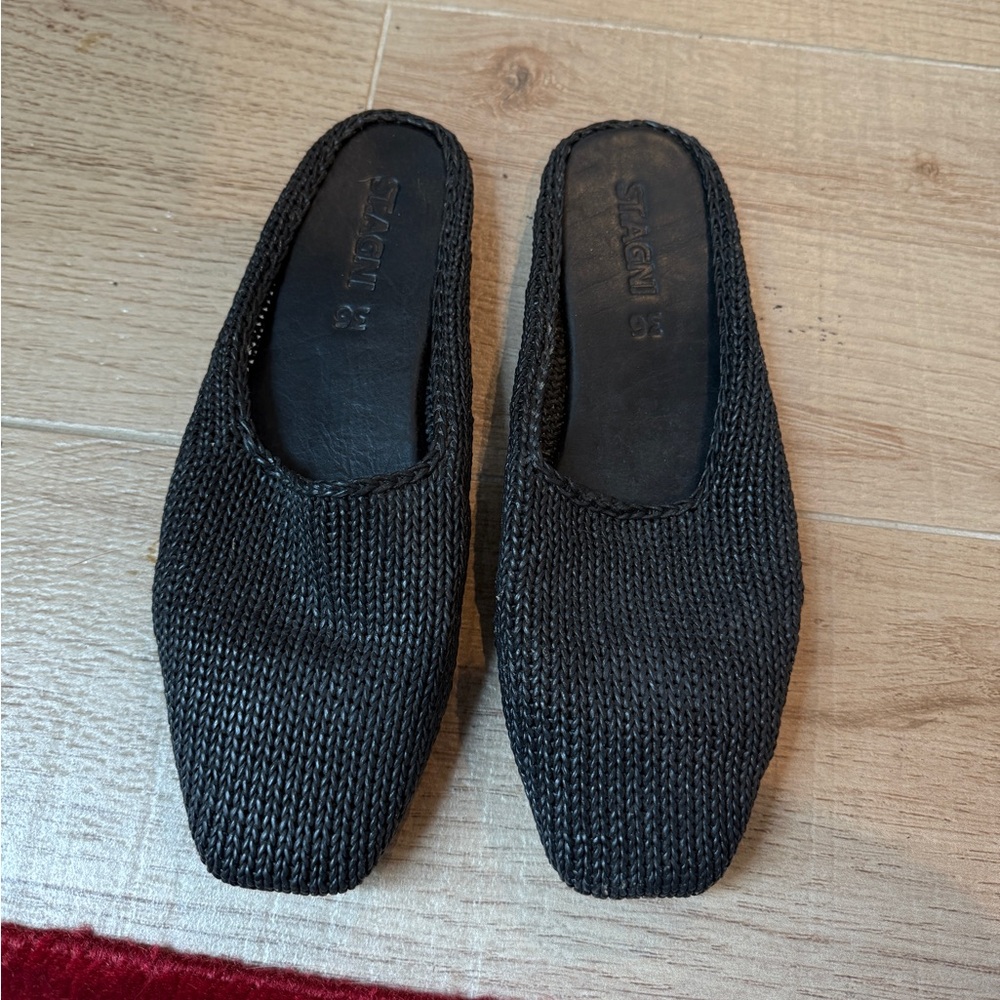 St Agni woven raffia mules size 36
